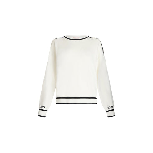 Maglia Donna con righe a contrasto, bottoni dorati e girocollo